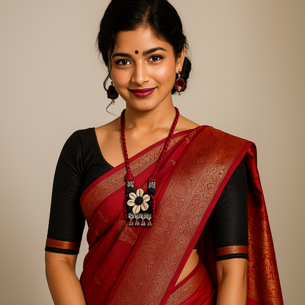 Black & Red Floral Shell Necklace Set