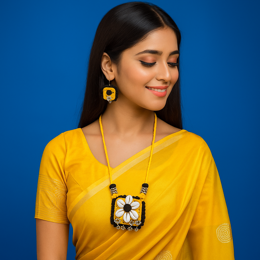 Black & Yellow Floral Shell Necklace Set