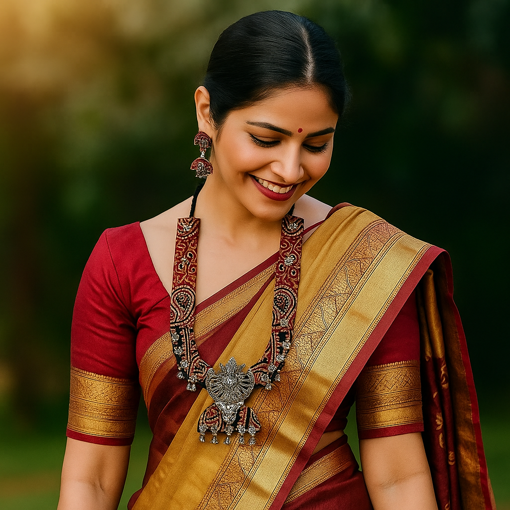 Antique Oxidized Temple Necklace Set