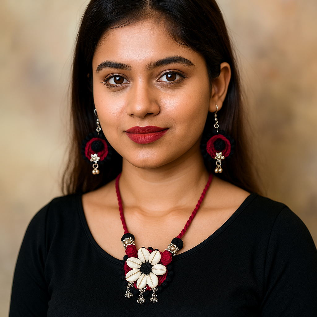 Black & Red Cowrie Shell Necklace Set