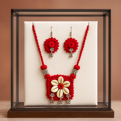 Red Cowrie Shell Floral Necklace Set