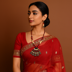 Mix Red & Brown Beaded Fan Pendant Necklace