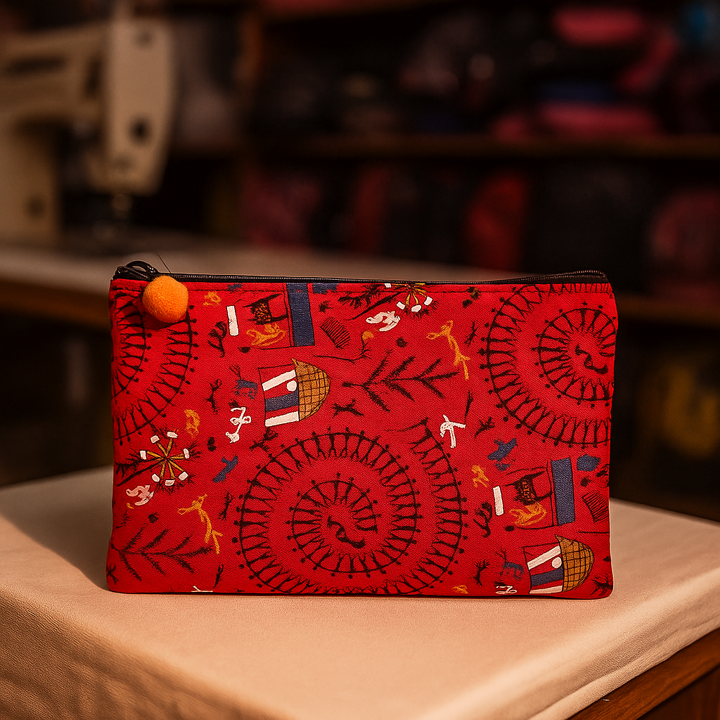 Handmade Tribal Print Multipurpose Pouch (Red)