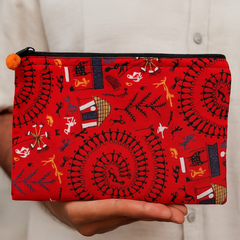 Handmade Tribal Print Multipurpose Pouch (Red)