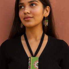 Hand-Painted Green Terracotta Necklace & Earring Set