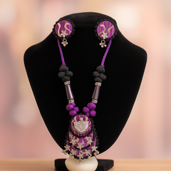 Purple & Black Fabric Necklace with Matching Earrings