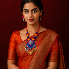 Multicolor Fabric Necklace with Matching Earrings