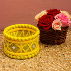 Sunshine Yellow & Green Silk Thread Bangle Set with Mirror Work