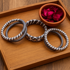 Elegant Grey & White Silk Thread Bangle Set with Mirror Work