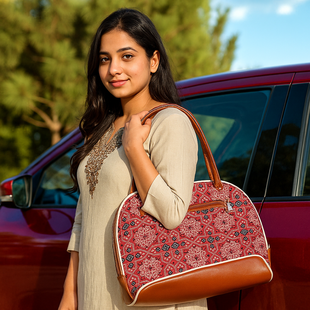 Red Ajrakh Print Handcrafted Tote Bag