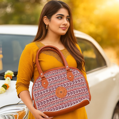 Maroon Handcrafted Tote Bag with Ethnic Print