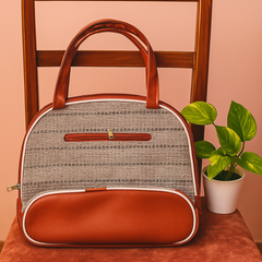 Stylish Grey Handloom Tote Bag with Faux Leather