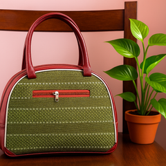 Elegant Green Handloom Tote Bag with Faux Leather