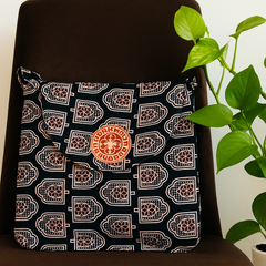 Black & Maroon Block Print Sling Bag with Round Patch