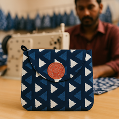 Indigo Triangle Print Sling Bag with Terracotta Patch