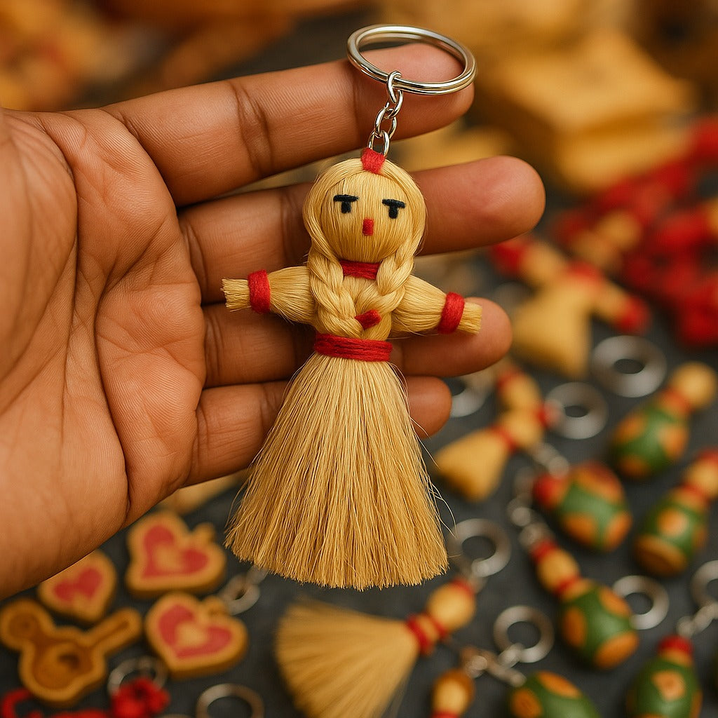 Handmade Straw Doll Keychain