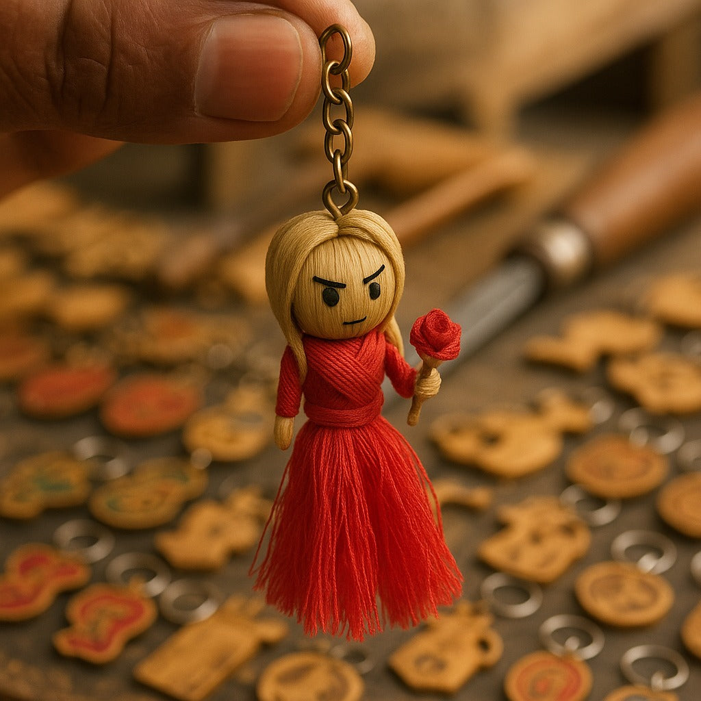 Red Rose Doll Keychain – Handmade Craft
