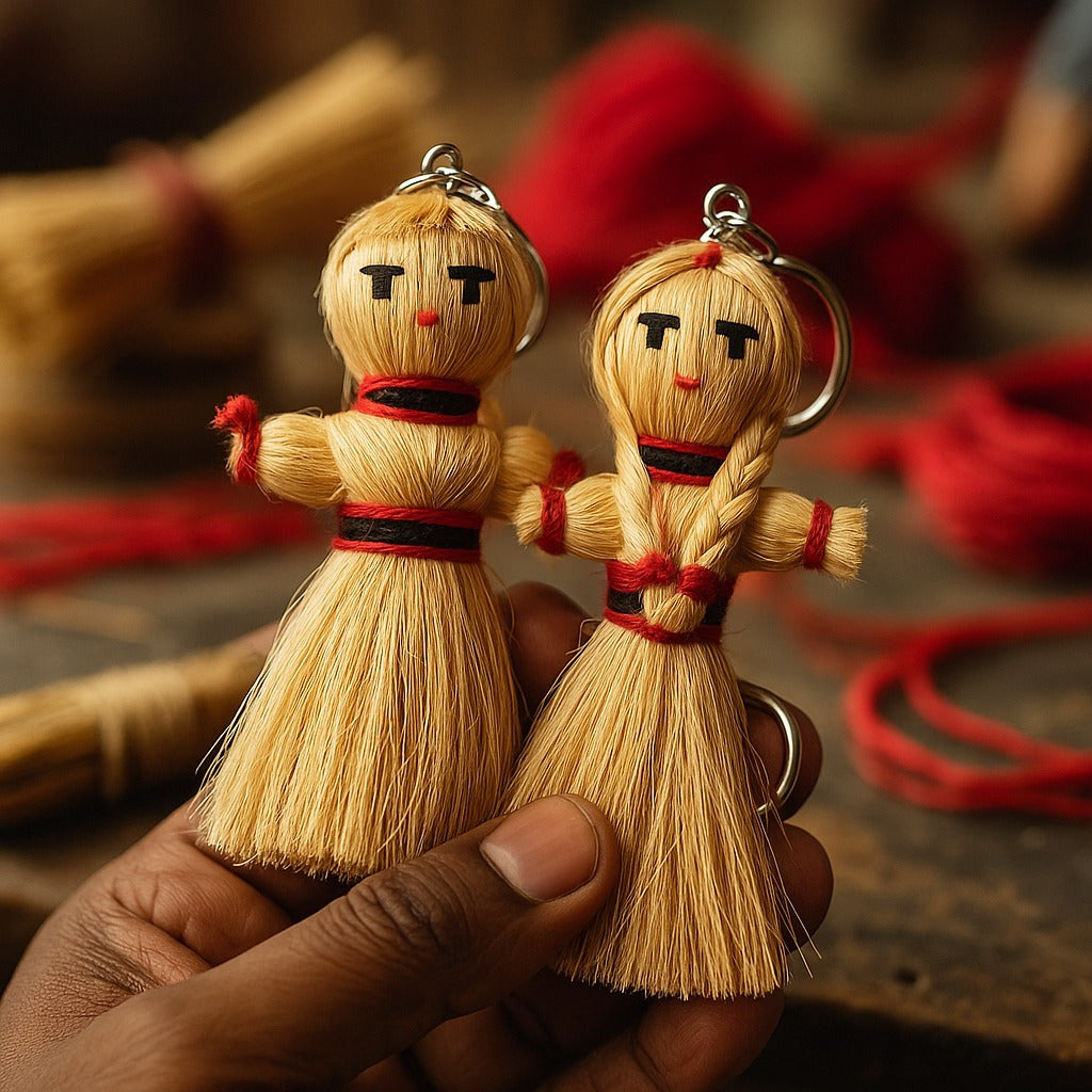 Straw Doll Couple Keychain Set – Handmade Pair