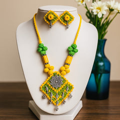 Yellow-Green Tribal Embroidered Necklace Set
