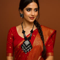 Elegant Black Oxidized Thread Necklace Set