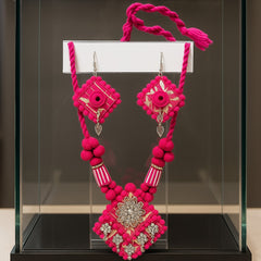 Vibrant Pink Tribal-Inspired Necklace Set