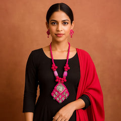 Vibrant Pink Tribal-Inspired Necklace Set